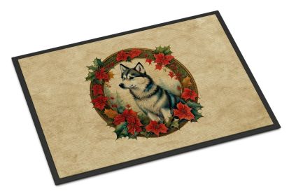 Alaskan Klee Kai Christmas Flowers Doormat Front Door Mat Indoor Outdoor Rugs for Entryway, Non Slip Washable Low Pile, 24H X 36W