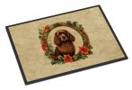 American Water Spaniel Christmas Flowers Doormat Front Door Mat Indoor Outdoor Rugs for Entryway, Non Slip Washable Low Pile, 24H X 36W