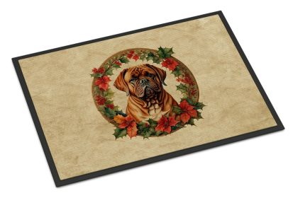 Dogue de Bordeaux Christmas Flowers Doormat Front Door Mat Indoor Outdoor Rugs for Entryway, Non Slip Washable Low Pile, 24H X 36W