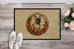 French Bulldog Christmas Flowers Doormat Front Door Mat Indoor Outdoor Rugs for Entryway, Non Slip Washable Low Pile, 24H X 36W