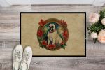 White Boxer Christmas Flowers Doormat Front Door Mat Indoor Outdoor Rugs for Entryway, Non Slip Washable Low Pile, 24H X 36W