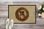 Boxer Christmas Flowers Doormat Front Door Mat Indoor Outdoor Rugs for Entryway, Non Slip Washable Low Pile, 24H X 36W