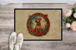 Irish Terrier Christmas Flowers Doormat Front Door Mat Indoor Outdoor Rugs for Entryway, Non Slip Washable Low Pile, 24H X 36W