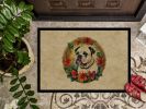 American Bulldog Christmas Flowers Doormat Front Door Mat Indoor Outdoor Rugs for Entryway, Non Slip Washable Low Pile, 24H X 36W