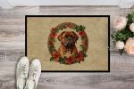 Dogue de Bordeaux Christmas Flowers Doormat Front Door Mat Indoor Outdoor Rugs for Entryway, Non Slip Washable Low Pile, 24H X 36W