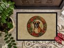 Boxer Christmas Flowers Doormat Front Door Mat Indoor Outdoor Rugs for Entryway, Non Slip Washable Low Pile, 24H X 36W