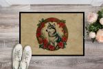 Alaskan Klee Kai Christmas Flowers Doormat Front Door Mat Indoor Outdoor Rugs for Entryway, Non Slip Washable Low Pile, 24H X 36W
