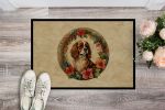 Cavalier Spaniel Christmas Flowers Doormat Front Door Mat Indoor Outdoor Rugs for Entryway, Non Slip Washable Low Pile, 24H X 36W