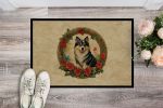 Finnish Lapphund Christmas Flowers Doormat Front Door Mat Indoor Outdoor Rugs for Entryway, Non Slip Washable Low Pile, 24H X 36W