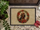 Bloodhound Christmas Flowers Doormat Front Door Mat Indoor Outdoor Rugs for Entryway, Non Slip Washable Low Pile, 24H X 36W