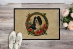 English Springer Spaniel Christmas Flowers Doormat Front Door Mat Indoor Outdoor Rugs for Entryway, Non Slip Washable Low Pile, 24H X 36W
