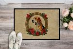 American Foxhound Christmas Flowers Doormat Front Door Mat Indoor Outdoor Rugs for Entryway, Non Slip Washable Low Pile, 24H X 36W