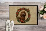 Irish Water Spaniel Christmas Flowers Doormat Front Door Mat Indoor Outdoor Rugs for Entryway, Non Slip Washable Low Pile, 24H X 36W