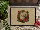 Coton De Tulear Christmas Flowers Doormat Front Door Mat Indoor Outdoor Rugs for Entryway, Non Slip Washable Low Pile, 24H X 36W
