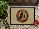 Basset Hound Christmas Flowers Doormat Front Door Mat Indoor Outdoor Rugs for Entryway, Non Slip Washable Low Pile, 24H X 36W