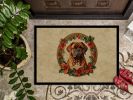 Dogue de Bordeaux Christmas Flowers Doormat Front Door Mat Indoor Outdoor Rugs for Entryway, Non Slip Washable Low Pile, 24H X 36W