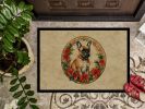 French Bulldog Christmas Flowers Doormat Front Door Mat Indoor Outdoor Rugs for Entryway, Non Slip Washable Low Pile, 24H X 36W