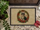 Finnish Lapphund Christmas Flowers Doormat Front Door Mat Indoor Outdoor Rugs for Entryway, Non Slip Washable Low Pile, 24H X 36W