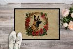 Belgian Malinois Christmas Flowers Doormat Front Door Mat Indoor Outdoor Rugs for Entryway, Non Slip Washable Low Pile, 24H X 36W