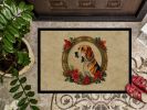 American Foxhound Christmas Flowers Doormat Front Door Mat Indoor Outdoor Rugs for Entryway, Non Slip Washable Low Pile, 24H X 36W
