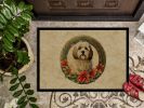 Havanese Christmas Flowers Doormat Front Door Mat Indoor Outdoor Rugs for Entryway, Non Slip Washable Low Pile, 24H X 36W