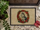 Alaskan Klee Kai Christmas Flowers Doormat Front Door Mat Indoor Outdoor Rugs for Entryway, Non Slip Washable Low Pile, 24H X 36W
