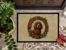 Irish Water Spaniel Christmas Flowers Doormat Front Door Mat Indoor Outdoor Rugs for Entryway, Non Slip Washable Low Pile, 24H X 36W