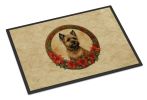 Cairn Terrier Christmas Flowers Doormat Front Door Mat Indoor Outdoor Rugs for Entryway, Non Slip Washable Low Pile, 24H X 36W