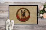 Cairn Terrier Christmas Flowers Doormat Front Door Mat Indoor Outdoor Rugs for Entryway, Non Slip Washable Low Pile, 24H X 36W