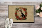 Basenji Christmas Flowers Doormat Front Door Mat Indoor Outdoor Rugs for Entryway, Non Slip Washable Low Pile, 24H X 36W