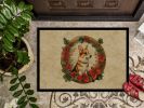 Corgi Christmas Flowers Doormat Front Door Mat Indoor Outdoor Rugs for Entryway, Non Slip Washable Low Pile, 24H X 36W