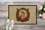 Corgi Christmas Flowers Doormat Front Door Mat Indoor Outdoor Rugs for Entryway, Non Slip Washable Low Pile, 24H X 36W